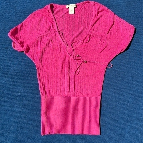 Vintage Arden B y2k 90s Dolman sleeve Barbie pink knit tie front top - Picture 1 of 6